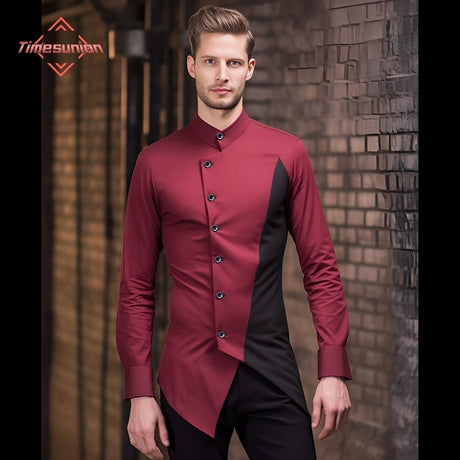 Fashion Irregular Shirts for Men Stitching Color Mens Shirts Business Casual Long Sleeve Shirts Men Clothing - Lootquake