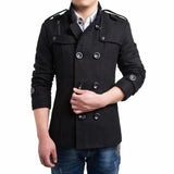 Men Slim Fit Woolen Coats Solid Color Male Casual Long Sleeve Outerwear Autumn Winter Double Breasted Mid Length Windbreaker - Lootquake