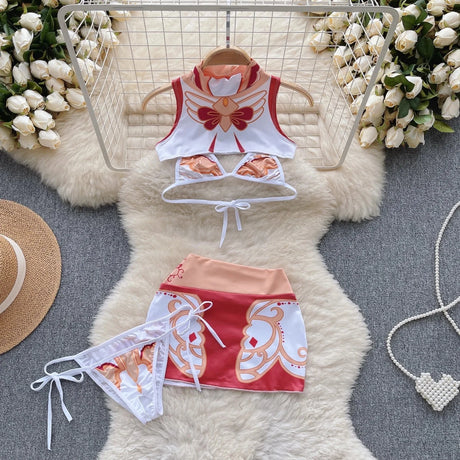 Red Christmas Sexy Lingerie Shawl Set Halter Jumpsuit Lace-up Cosplay Costume New In Women Clothes Skinny Bodysuit Suit Hotsweet - Lootquake