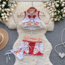 Red Christmas Sexy Lingerie Shawl Set Halter Jumpsuit Lace-up Cosplay Costume New In Women Clothes Skinny Bodysuit Suit Hotsweet - Lootquake