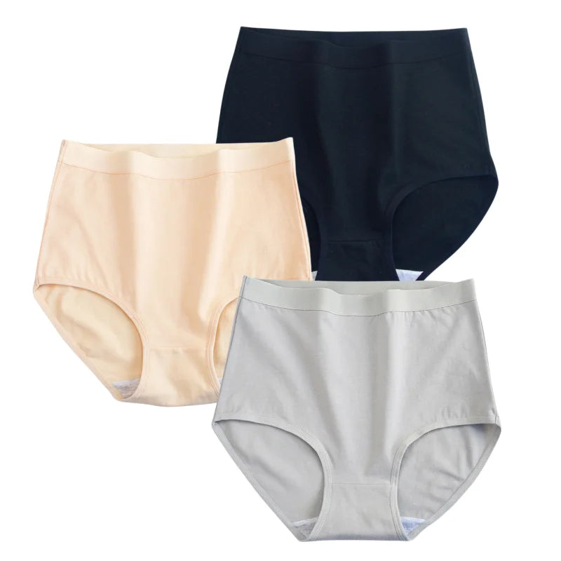 3Pcs/Set Cotton Panties Women Seamless Underwear High Rise Panties Comfort Solid Color Female Underpants Sexy Lingerie M-XXXL