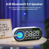 Altavoz Bluetooth inalámbrico silencioso, despertador RGB TWS, USB, LED, espejo, reloj digital FM, pantalla grande, decoración para sala de estar y oficina.
