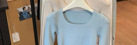 2025 New Long-sleeved Sweaters for Women Slim-fitting Square-neck Bottoming Shirts for Autumn Winter High-end Low-neck Tops - Lootquake