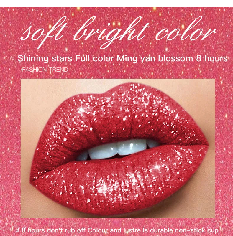 Diamond Shimmer Pearlescent Lip Gloss Waterproof Long Lasting Non-stick Cup Matte Glitter Liquid Lipstick Lip Glaze Lips Make Up