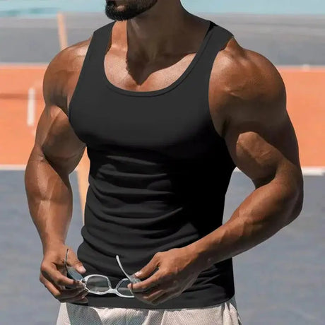 American Vest, Summer Europe And The United States Men Stretch Sports Gym Training, Tight Hurdle Sleeveless Top Solid Color Vest - Lootquake