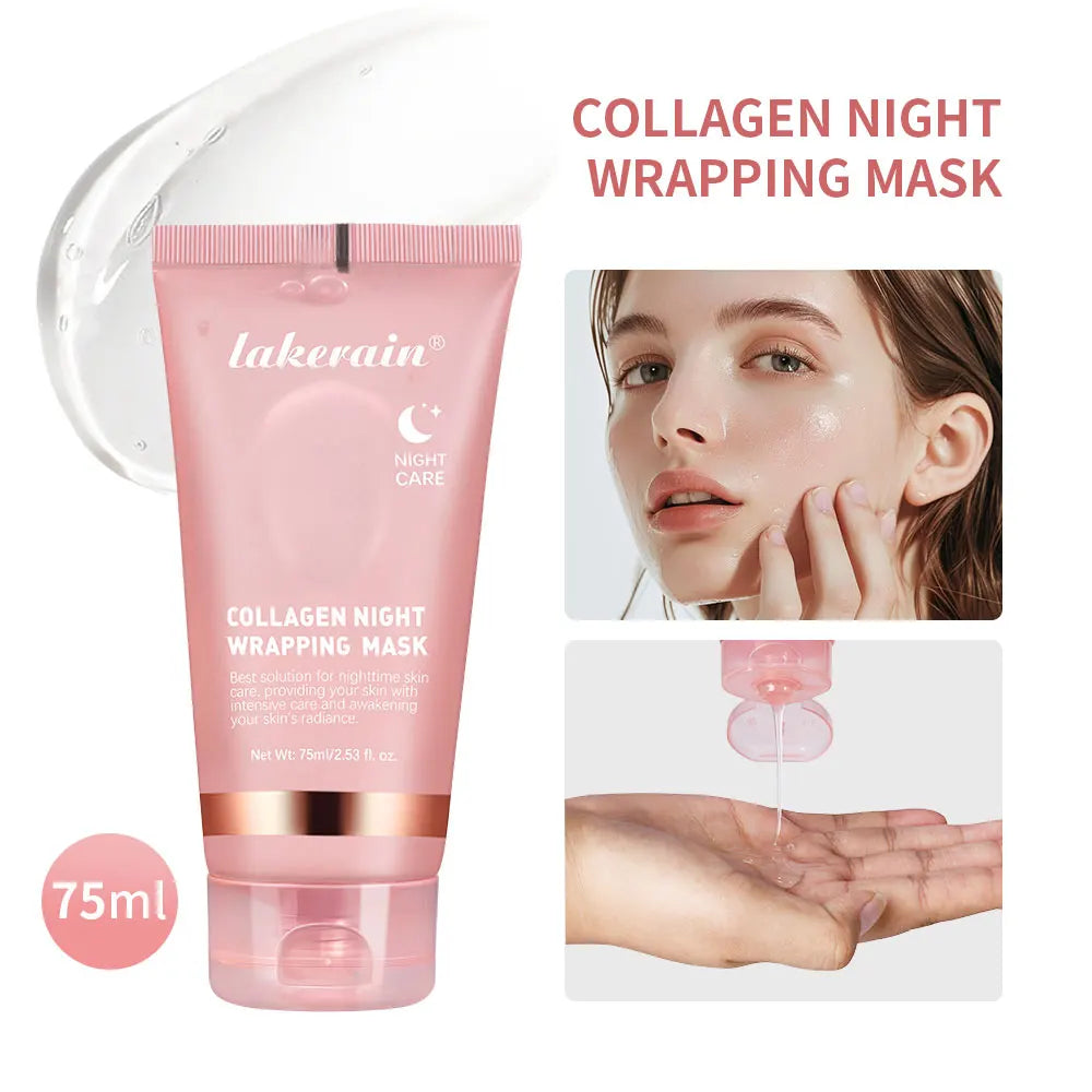 Mascarilla envolvente nocturna de colágeno Lakerain. Cuidado hidratante y elástico. Reduce la flacidez y la opacidad. Colágeno hidrolizado para una piel radiante.