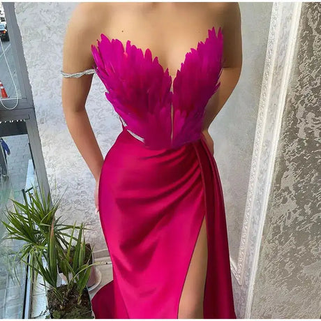 White Angel Feather Dress Luxury Design Women's Off Shoulder Elegant Long Dress Halloween Christmas Party Evening Wedding Dress - Lootquake
