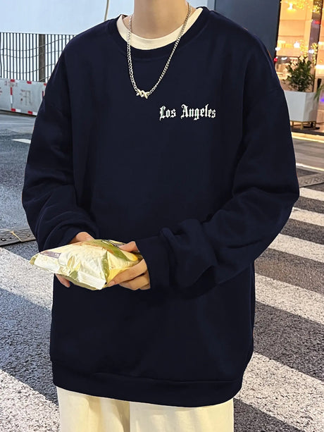 Art Letter Los Angeles Male Sweatshirts Hip Hop Simple Pullovers Fleece Casual Hoodies Autumn Comfortable Streetwear Sportswear - Lootquake