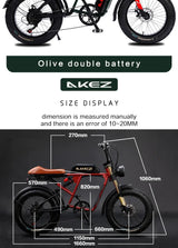Bicicleta eléctrica de montaña plegable AKEZ, inteligente y potente, con suspensión total de litio de 1500 W, 26 Ah y 48 V, con neumáticos anchos.