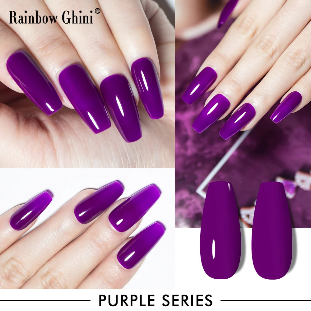 Rainbow Ghini UV LED Glitter Purple Gel Nail Polish 15ml Manicure Art Accessories Nail Glue Supplies for Professionals Varnishes