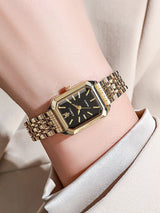 Small niche luxury fashion retro high-end gold steel strip small square watch with temperament women'squartz watch (without box） - Lootquake