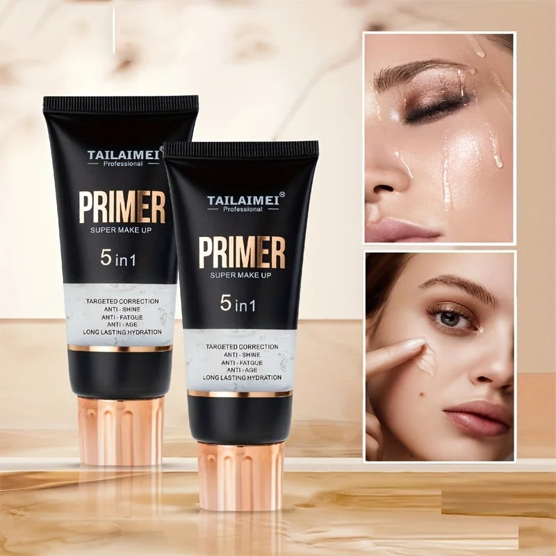 Prebase de maquillaje en gel transparente resistente al agua - Base mate de cobertura total con retención de color, extracto natural de aguacate y rosa