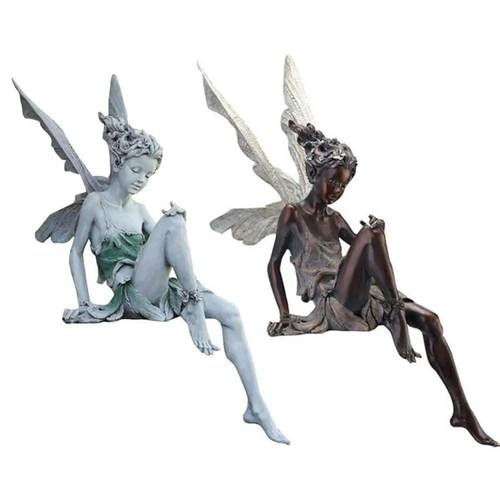Flower Fairy Sculpture Garden Landscaping Yard Art Ornament Resin Turek Sitting Statue Outdoor Angel Figurines Craft Decoration