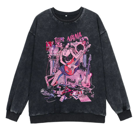 Anime Nana Osaki Round Neck Washed Pullover Casual 100% Cotton Men Women Hip Hop Harajuku Streetwear Vintage Sweatshirt - Lootquake