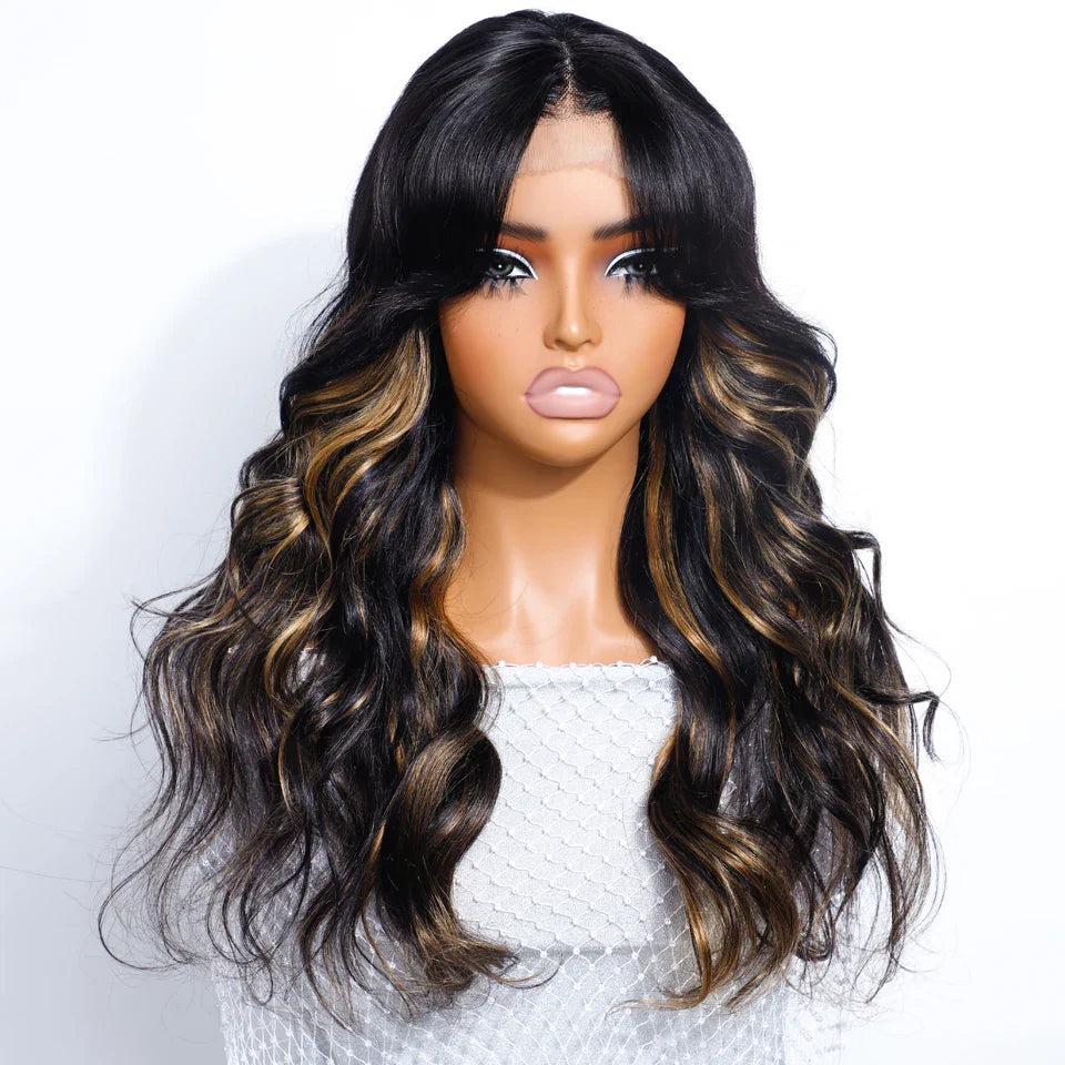 180% Density 1B/27 Ombre Highlight Body Wave Wig | 4x4 Transparent Lace Front Brazilian Human Hair (Pre-Plucked)