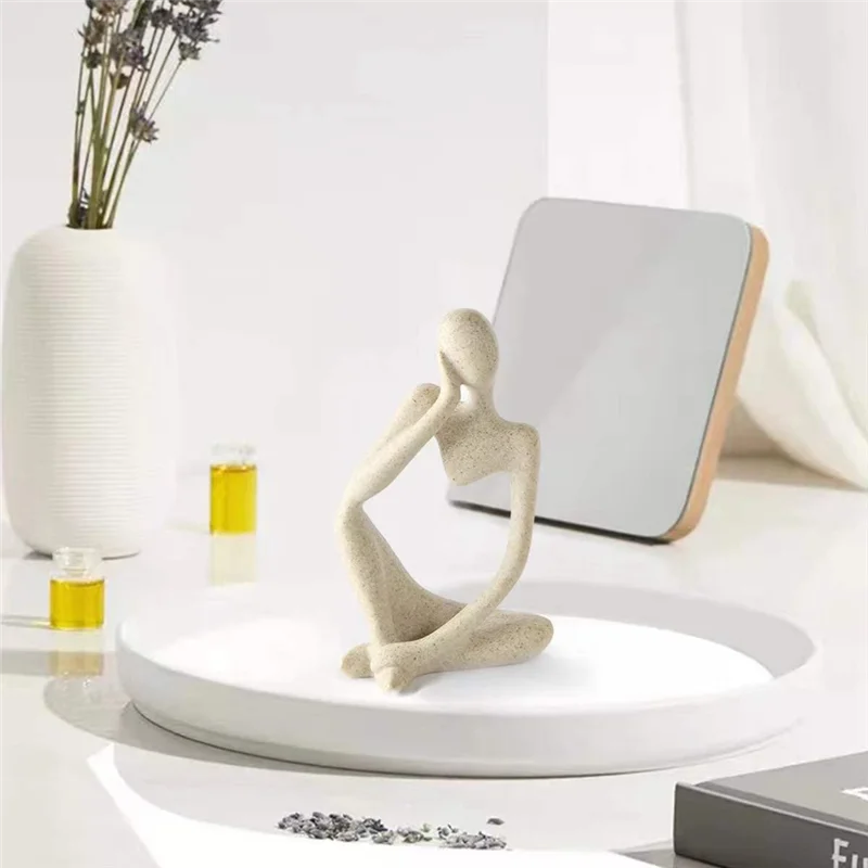 Y51A-3Pcs Minimalist Decor Abstract Thinker Statue Sculpture Set,Neutral Home Decor Mini Sandstone Thinker Figurines Easy To Use