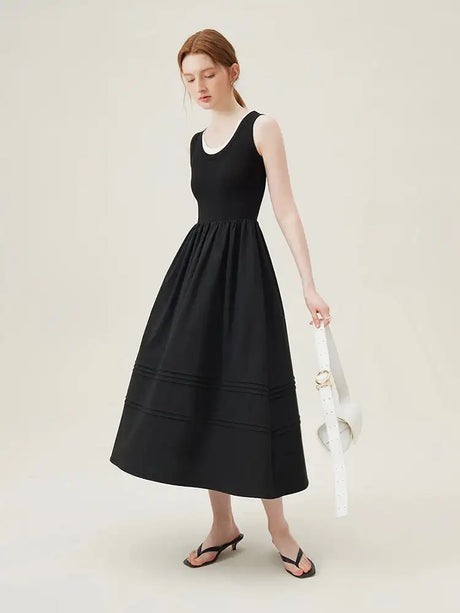 FSLE Classic Cleanfit Elegant Fake Two-pieces Vest Summer Women Long Dress 2024 New Versatile Casual A-Line Dress 24FS12982 - Lootquake