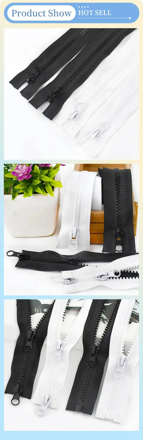 1Pc Meetee 60-300cm 5# Resin Zippers Black White Double Slider Open-End Zips for Sewing Coat Tent Zipper Closure DIY Accessories - Lootquake