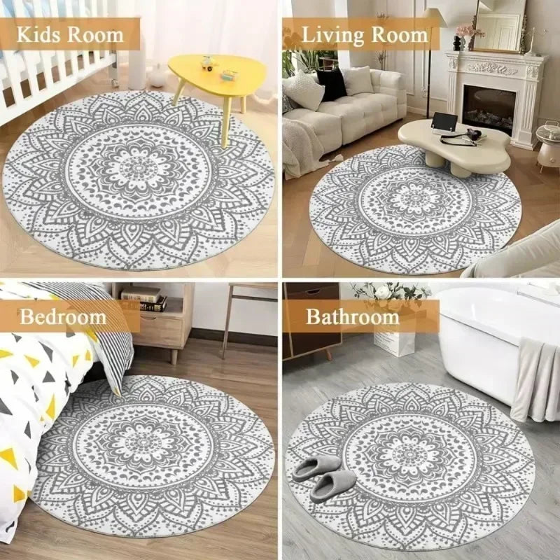 Tapis rond imprimé Yin Yang Dragon et Phénix pour la maison, le salon, la chambre à coucher, antidérapant, lavable, en flanelle