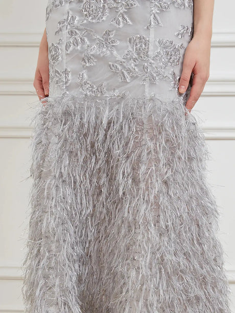 DEVCHATA New Organza Fishtail Long Dress Maxi Evening Sleeveless Bodycon Fitting Gown Feathers Women Robe Vestido - Lootquake