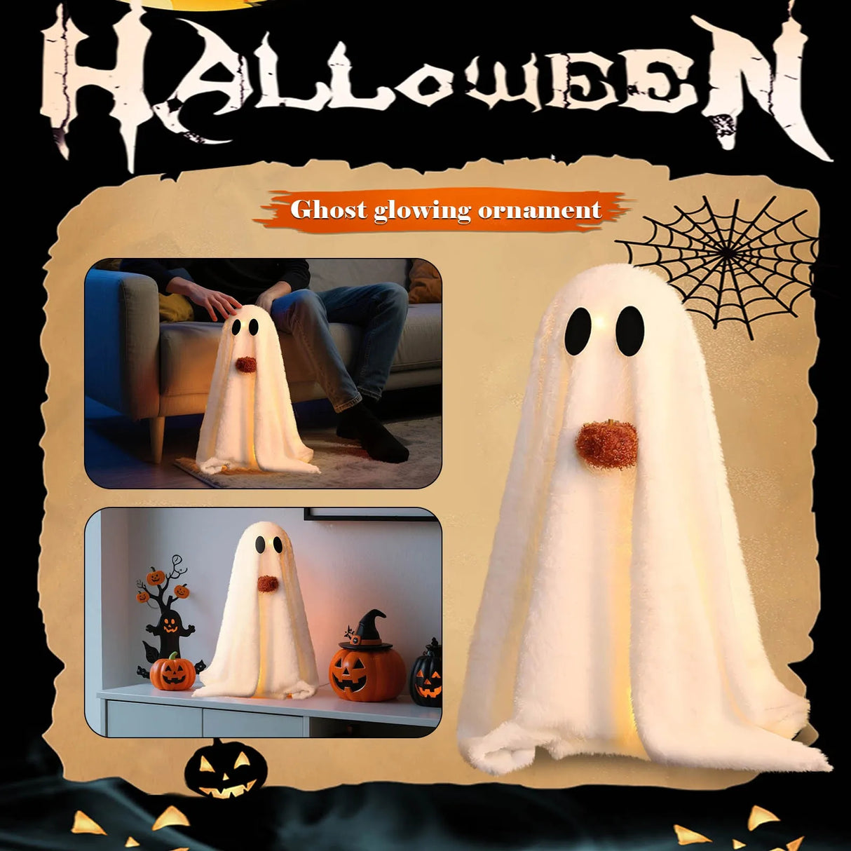 Halloween Glowing Ghost Decoration Spooky Halloween Ghost Tabletop Decorations Spooky Ghosts with Pumpkin for Holiday 2025