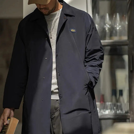 Maden Men's Vintage Balmacaan Waterproof Windbreaker Coat Single-Breasted Mid-Length Classic Collar Jacket for Spring and Autumn - Lootquake