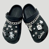 17PCS Fashion Shoe Charms Set Accessories Hole Shoe Buckle Silver Crystal Bear Chain DIY Shoes Decorations Woman Girls Gift