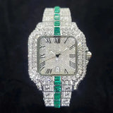 Luxury Full Diamond Watch for Men Fashion Green Iced Out Bling Square Watches Hip Hop Rap Jewelry Relogio Masculino Dropshipping - Lootquake