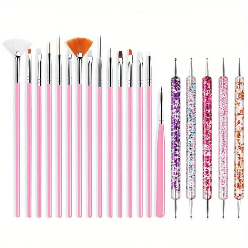20PCS Nail Art Brush Set for Design, Painting, Drawing, Carving, Dotting, and Manicure Tools - Unscented Acrylic Gel UV Polish