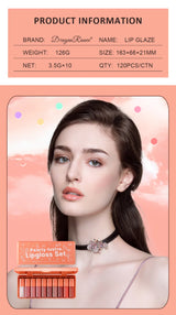 Pearlescent Liquid Lipstick Set 10pcs Waterproof Long Wearing Lip Gloss Shiny Moisturizing Non Fade Mini Lip Glaze makeup