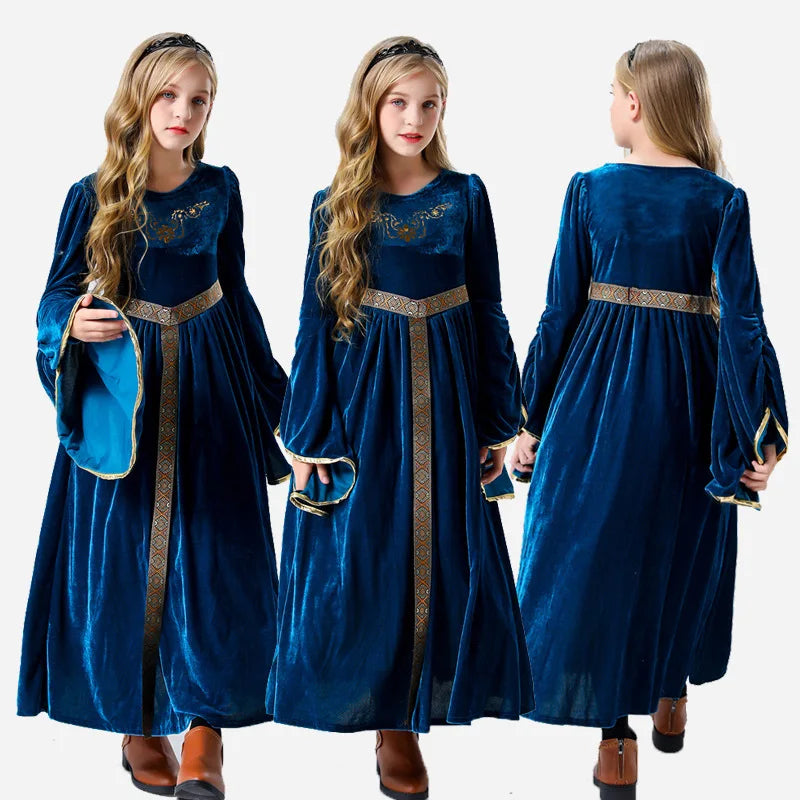 Halloween costume retro palace ball trumpet sleeves cosplay children's performance clothes European medieval costume complete