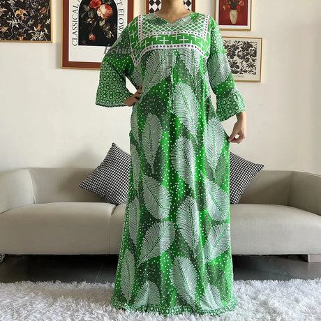 New Style African Dashiki Print Long Sleeve Loose Cotton Elegant Women  Abaya Long Dress Summer Maxi Casual Dresses Vestidos - Lootquake