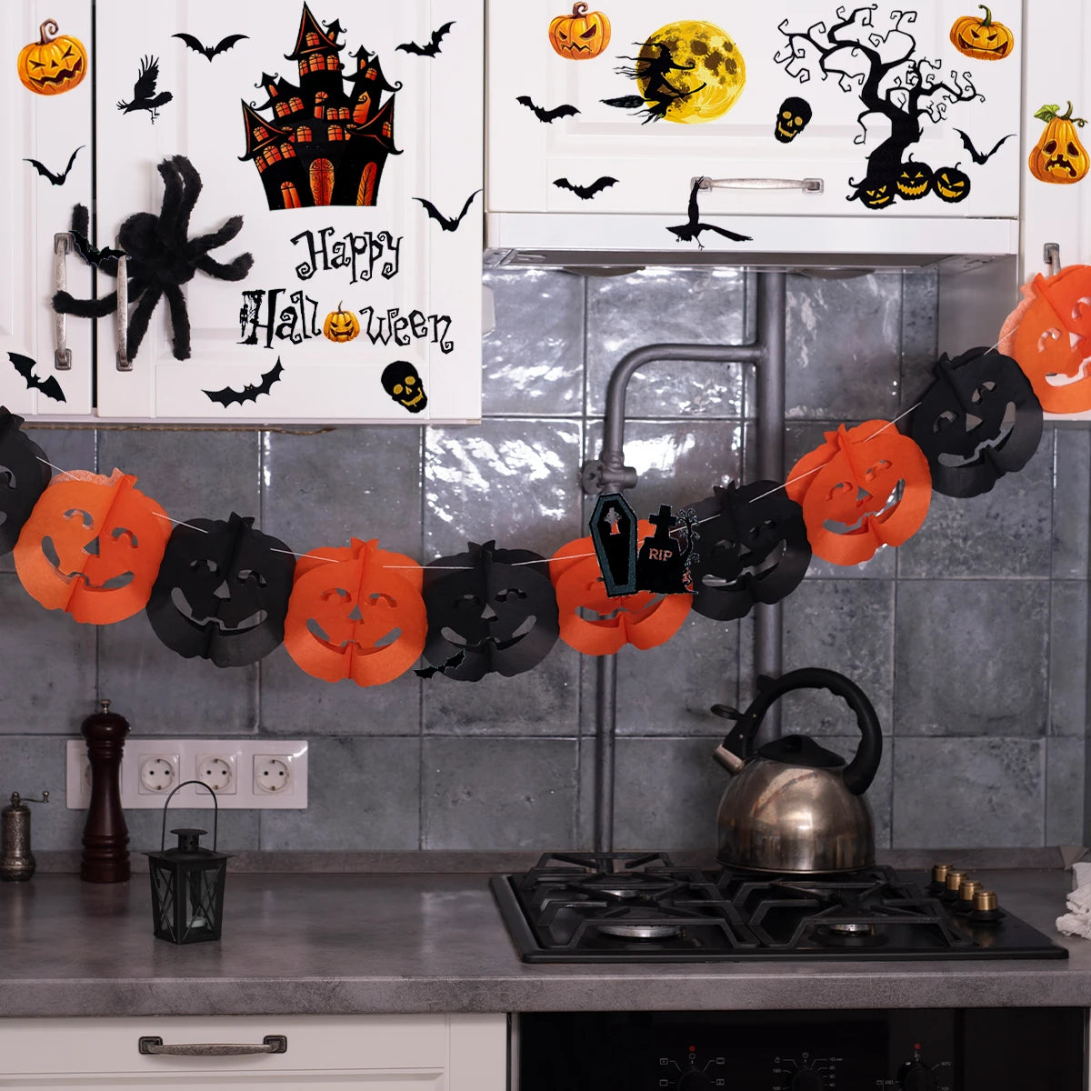 Halloween Pumpkin Window Sticker Haunted House Bat Ghost Glass Wall Sticker Room decor Trick or Treat Halloween Party supplies