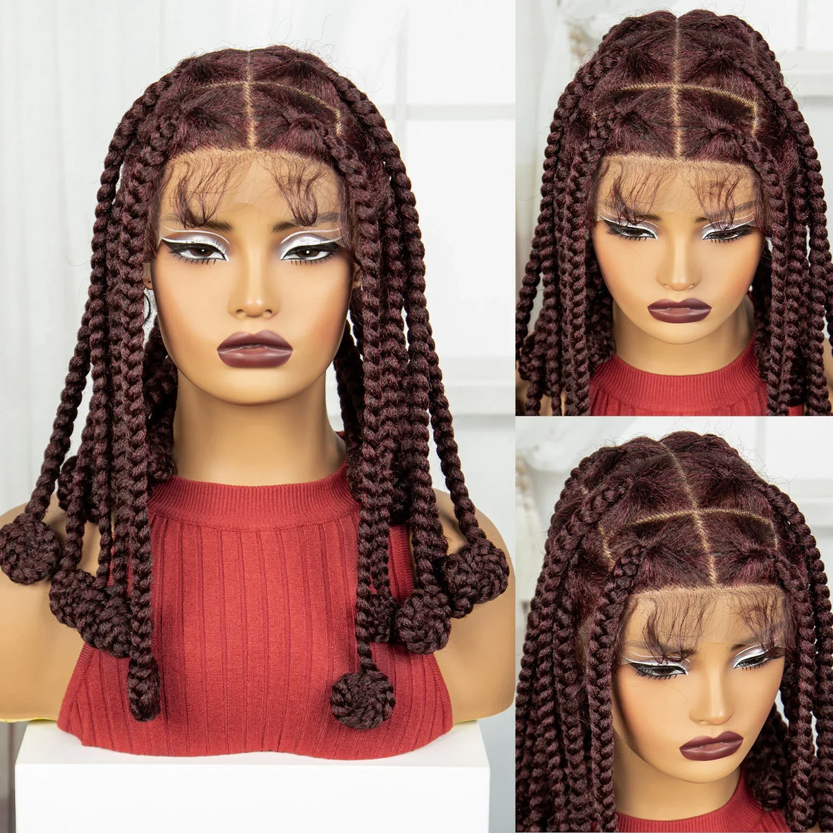 Blonde 12 Inch Synthetic Braided Wigs | Transparent Full Lace Bantu Knotless Box Braids with Baby Hair for Black Women