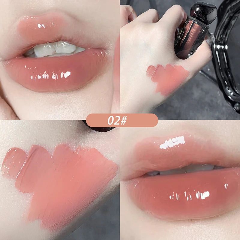 Rouge à lèvres liquide violet foncé, léger, longue tenue, transparent, hydratant, effet miroir, rose pêche, antiadhésif