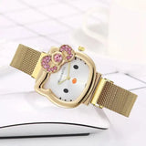 Hello Kitty Diamond  Watch Cat Bow Kawaii Pink Ladies Gold Sliver Metal Jewelry Cartoon Magnetic Watch Girlfriend Birthday - Lootquake