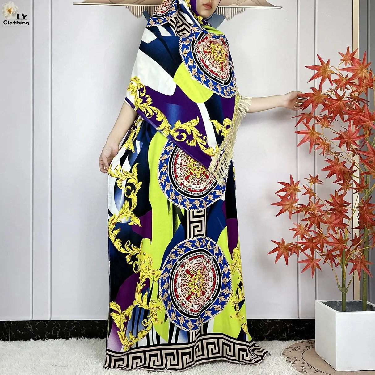 2024 Latest Muslim Sets Women Clothing Cotton Floral Loose Dashiki Long Dress African Abaya Dubai Traditional Islamic Clothing