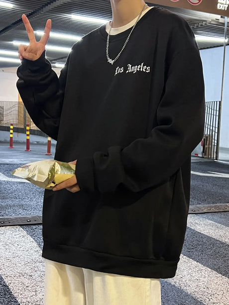 Art Letter Los Angeles Male Sweatshirts Hip Hop Simple Pullovers Fleece Casual Hoodies Autumn Comfortable Streetwear Sportswear - Lootquake
