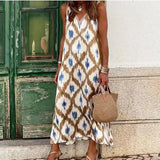 Women Fashion V Neck Holiday Beach Dress Spring Retro Pattern Print A-Line Long Dress Summer Sleeveless Tank Boho Party Dresses - Lootquake