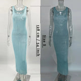 Tossy Sequin Slim Scoop Neck Maxi Dress Female Backless Glitter See-Through Sexy Patchwork Autumn Dress Women's Long Dress 2024 - Lootquake