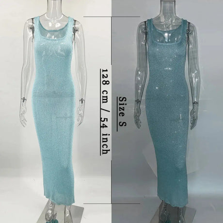 Tossy Sequin Slim Scoop Neck Maxi Dress Female Backless Glitter See-Through Sexy Patchwork Autumn Dress Women's Long Dress 2024 - Lootquake