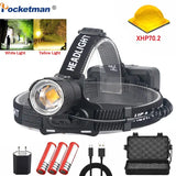 XHP70.2 Use 3*18650 batteries Led Headlamp XHP70 Most Powerful Yellow or White Led Headlight Fishing Camping ZOOM Torch - Lootquake