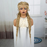 36" Burgundy Twist Cornrow Braids Wig | 99J | Lace Frontal | Baby Hair