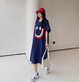 Vestido largo blanco con estampado Harajuku para mujer, ropa Y2K, informal, de manga corta y cuello redondo, moda coreana, vestidos sueltos de verano para mujer 2024