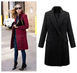 Autumn Winter Women's Woolen Jacket Long Windbreaker Double Breasted Slim Fit Coat - Lootquake