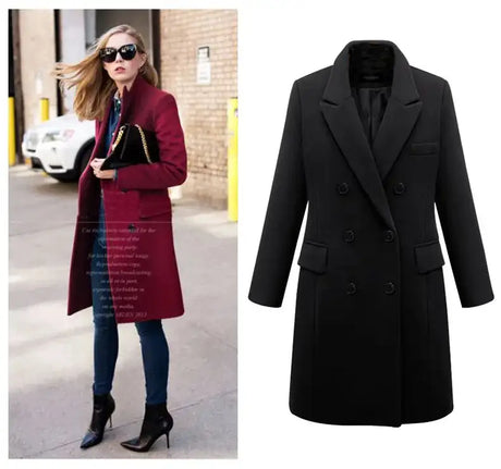 Autumn Winter Women's Woolen Jacket Long Windbreaker Double Breasted Slim Fit Coat - Lootquake