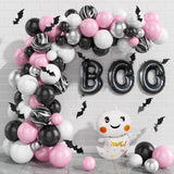 Halloween Party Theme Balloons Set Pink Black White Latex Balloon Boo Ghost Foil Ballon Chain Garland Bat Arch Kit Party Decor