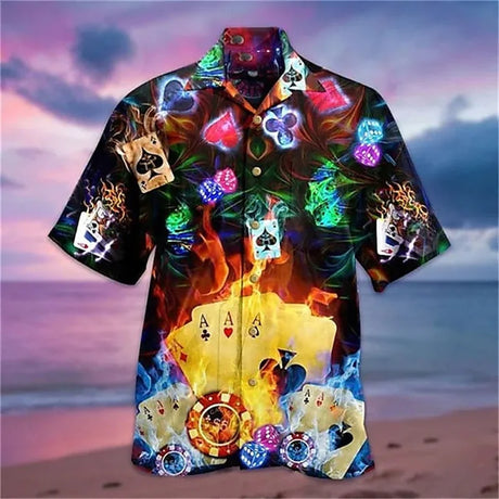 Men's 2024 Casual 3D Shirts Playing Card Printed Fun Shirts Street men's Summer Short Sleeved Clothing Men's Outdoor Clothing - Lootquake