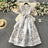 Summer Bohemian Paisley Print Long Dress Women V-Neck Short Puff Sleeve Vintage Print Bandage Lace Up Robe Vestidos Clothes 6237 - Lootquake