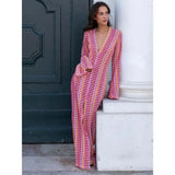 Striped Hooked Crochet Knit Long Dress Women Autumn Long Sleeve A Line Vestidos Female Vintage Commuter Slim Dresses - Lootquake